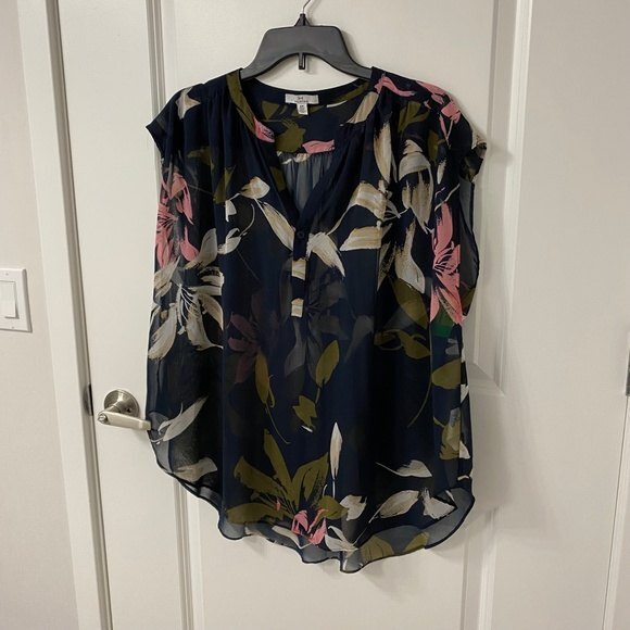 H by Halston Floral Sheer Sleeveless Top. Blue Multi. S/P. Workwear. Sheer - Picture 3 of 7